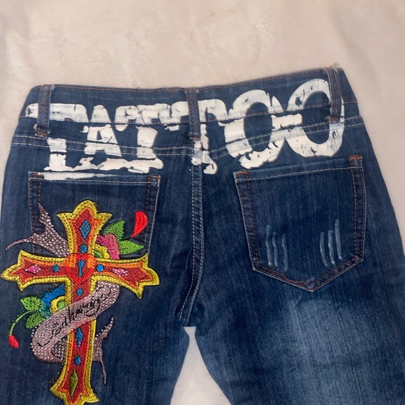 Ed Hardy Denim - Ed Hardy Christian Audigier Pants jeans y2k 2000s straight leg rhinestones